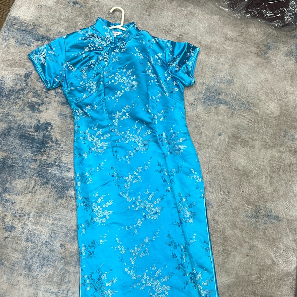 Women’s WHITBY Blue Asian Blue silk Kimono Dress Size 42 EUC